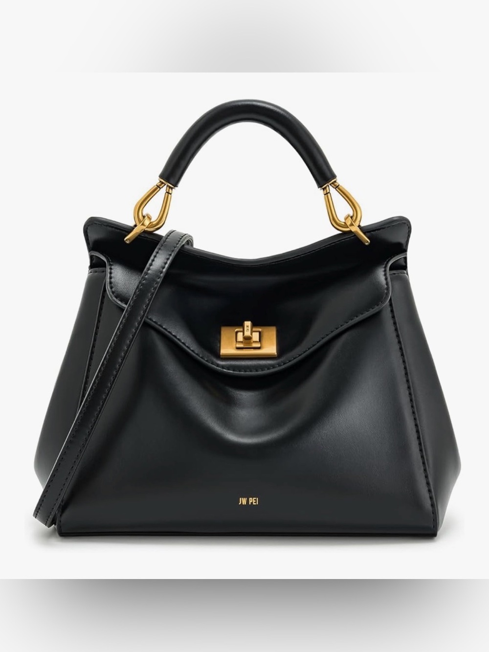 JW PEI Black Faux-Leather Top Handle Satchel with Gold Hardware